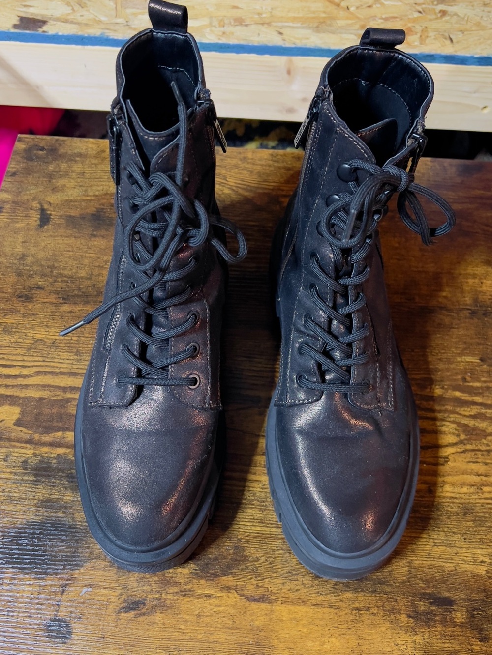 Guess Black Lace-Up Women's Combat Boots with Side Zipper